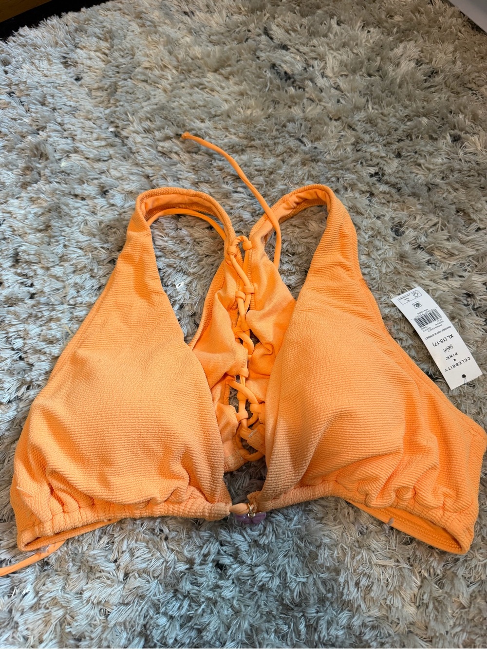 Celebrity Pink Orange Ribbed Bikini Top